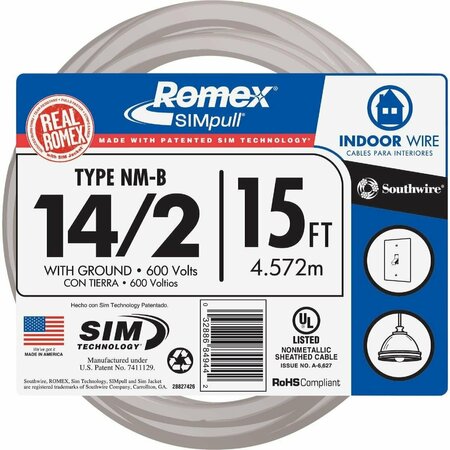 ROMEX 15 Ft. 14/2 Solid White NMW/G Electrical Wire 28827426